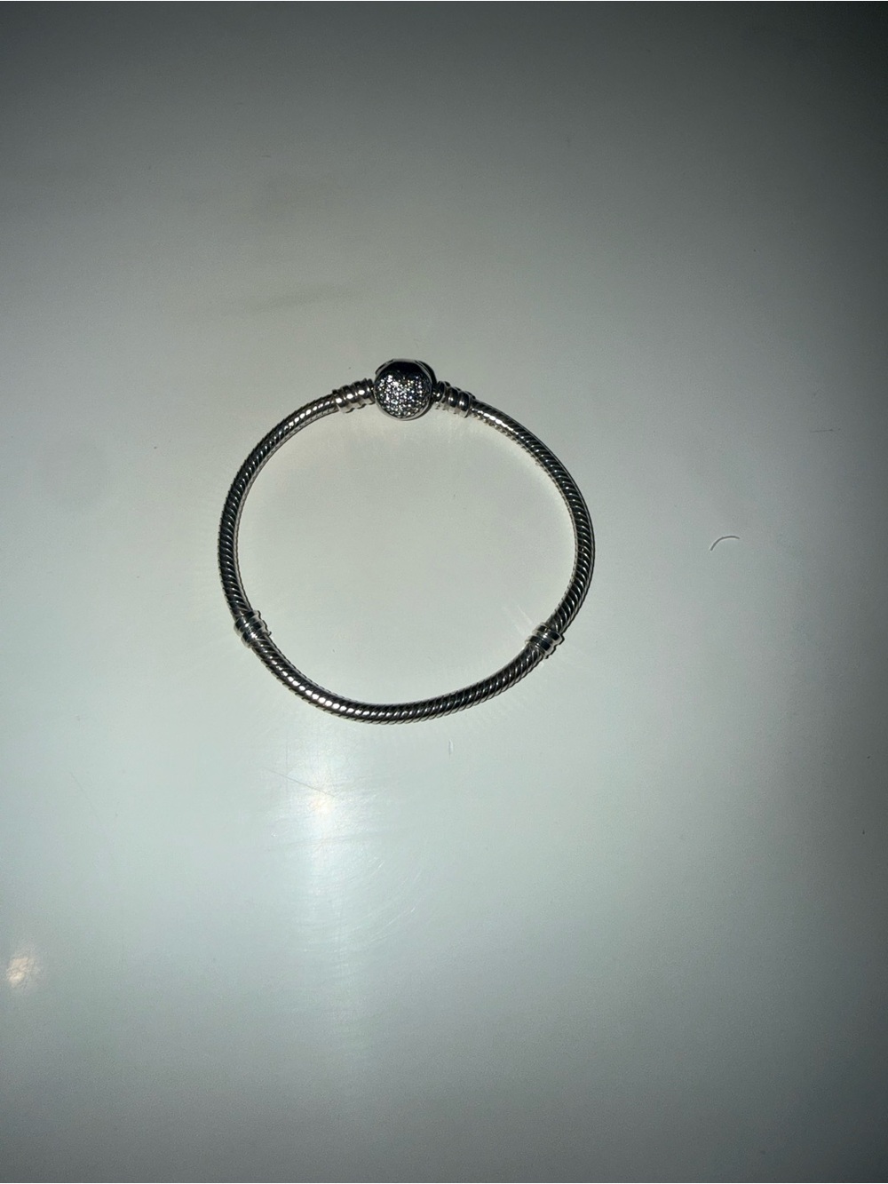 Sterling Silver Pavé Clasp Snake Chain Bracelet - Silver